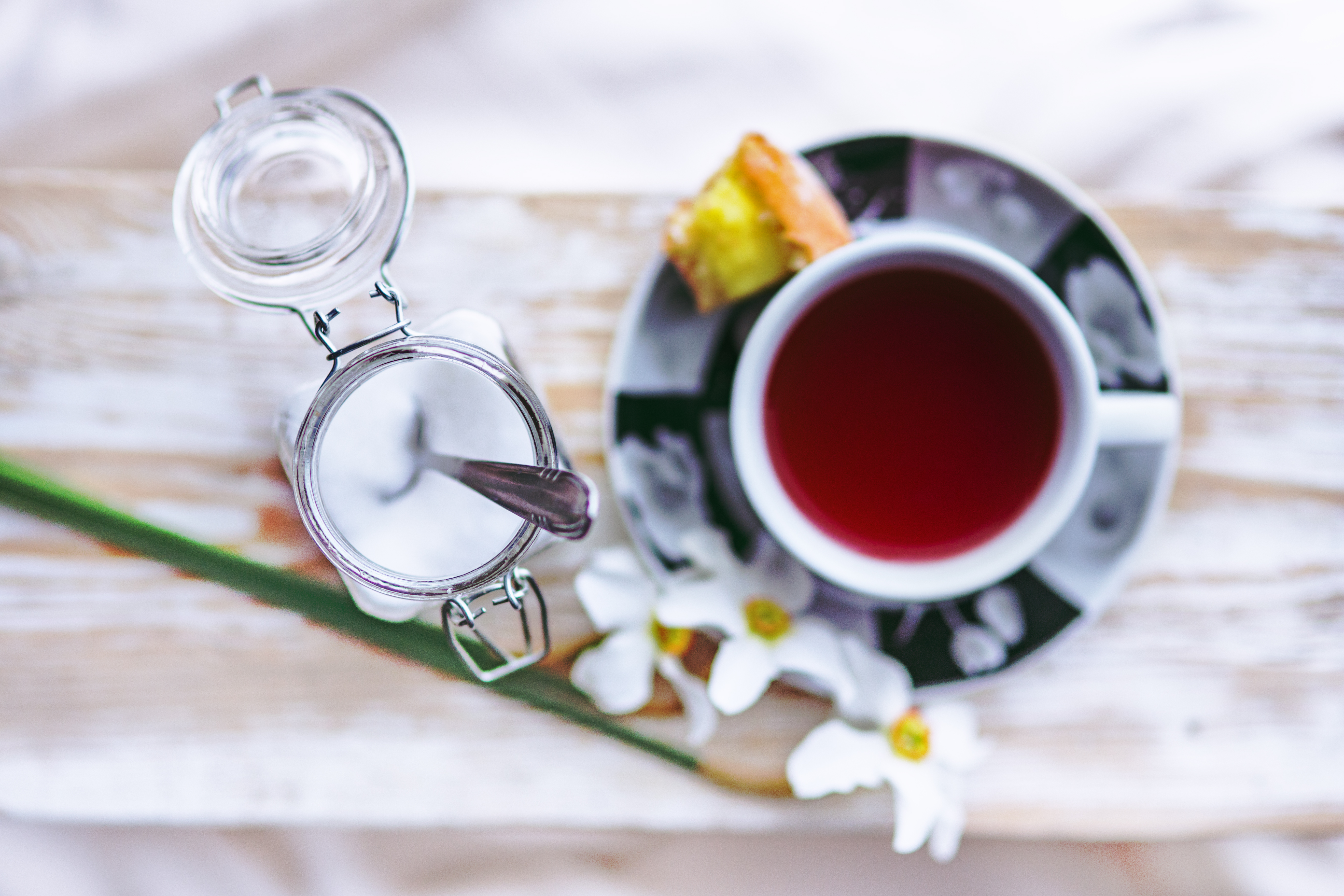 Tea cup, with flower and sugar container